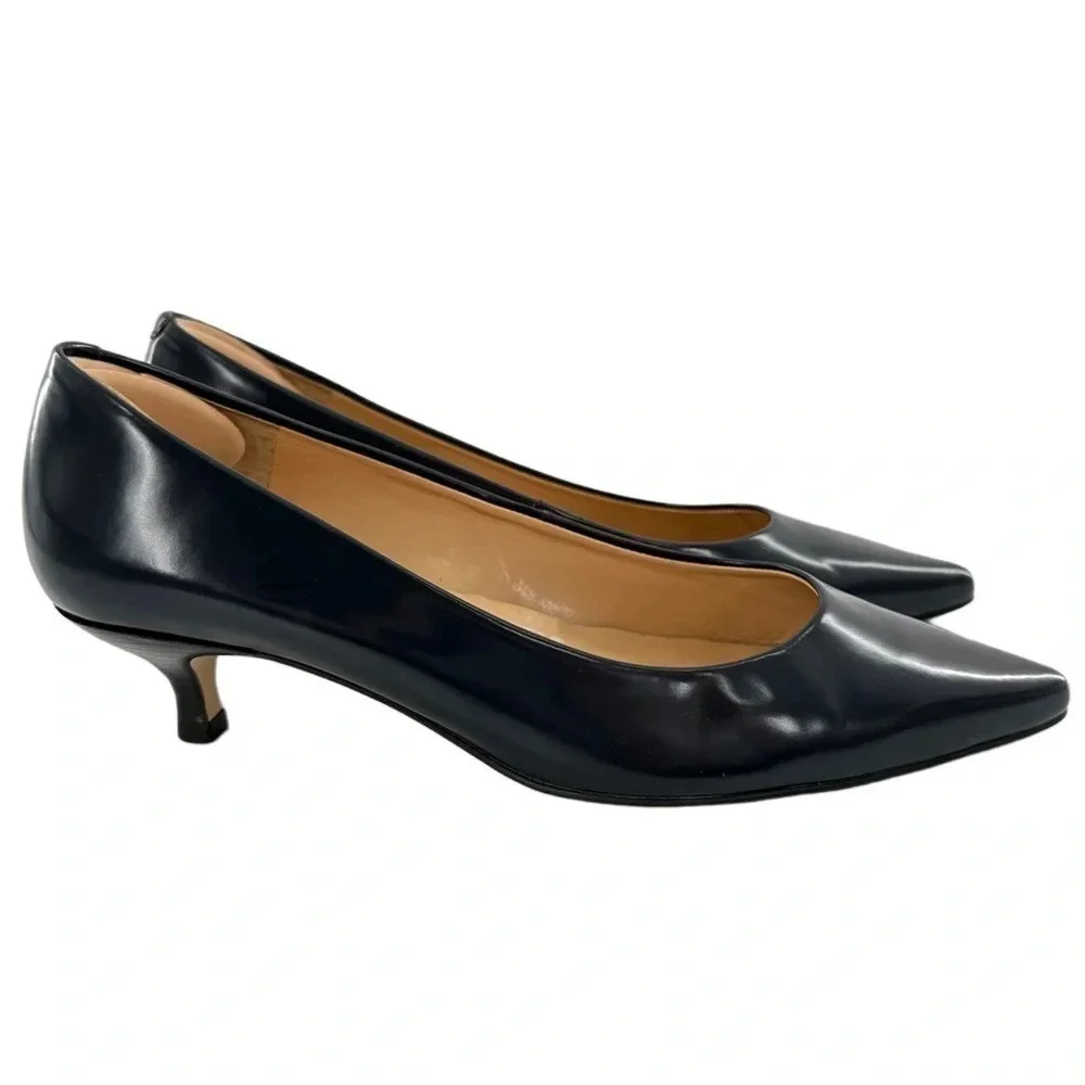 Talbots womens kitten heels size 6.5 navy blue patent leather pointy toe